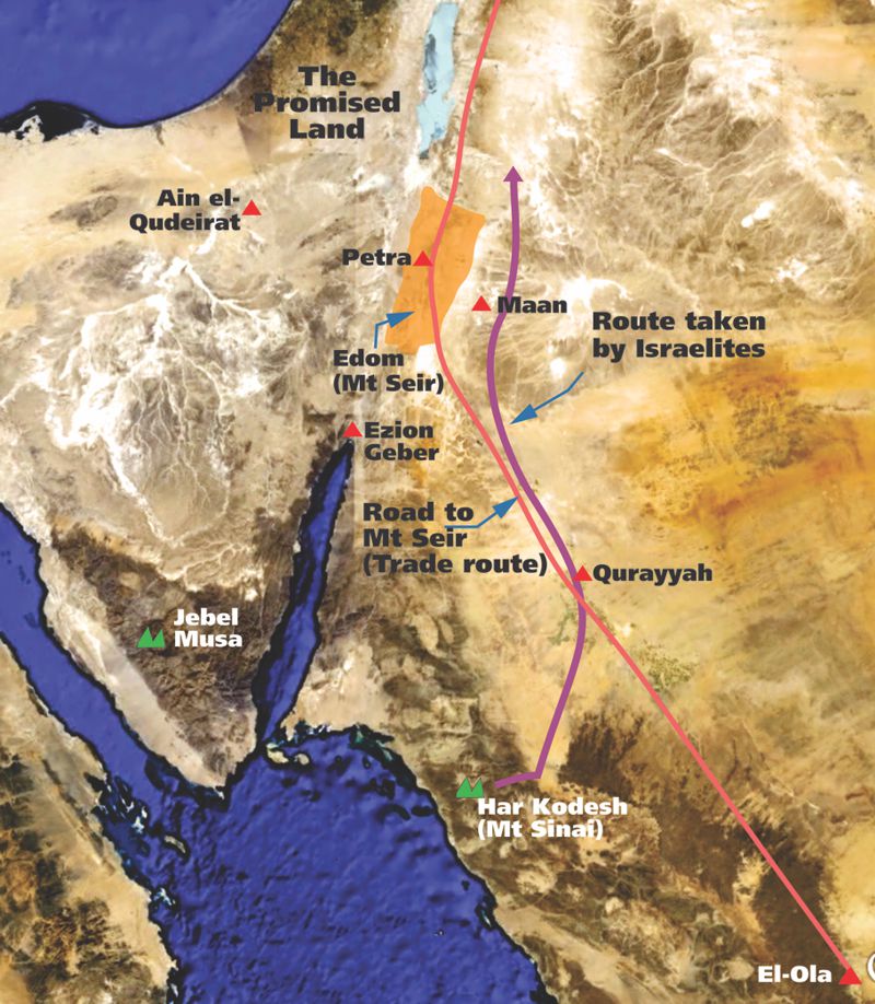 The route from Mount Sinai to Kadesh Barnea