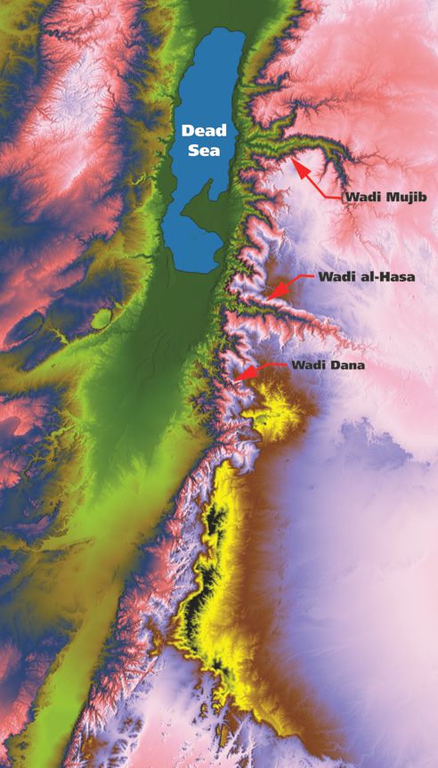 Relief map showing area of Edom, Canamalia and Moab